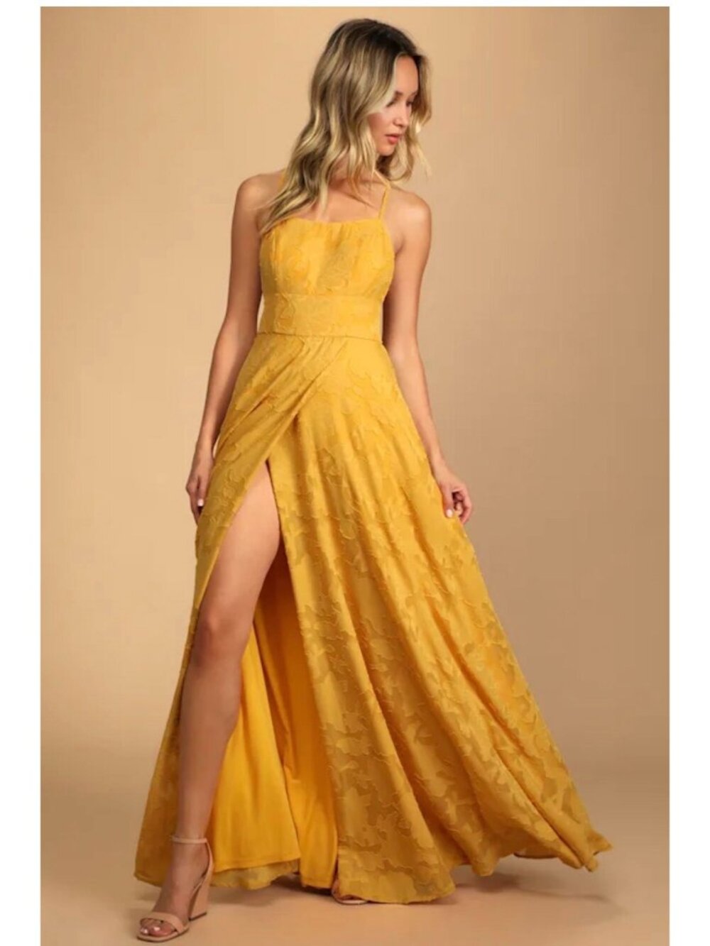 Lulus NWT Let There Be Romance Marigold Burnout Floral Maxi Dress M